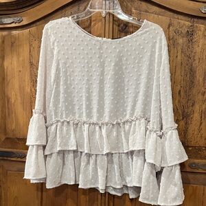 Soprano Pale Pink Swiss Dot Ruffle Blouse